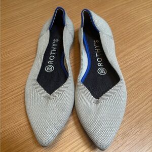 Rothy's Pointed Toe Flats in Light Gray with Blue Trim